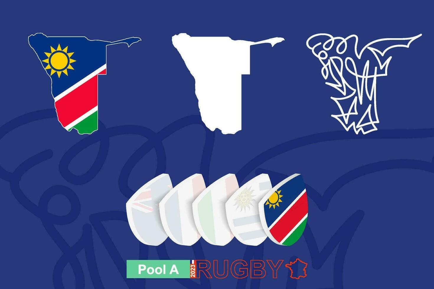 Kartor av namibia i tre versioner för rugby internationell mästerskap. vektor