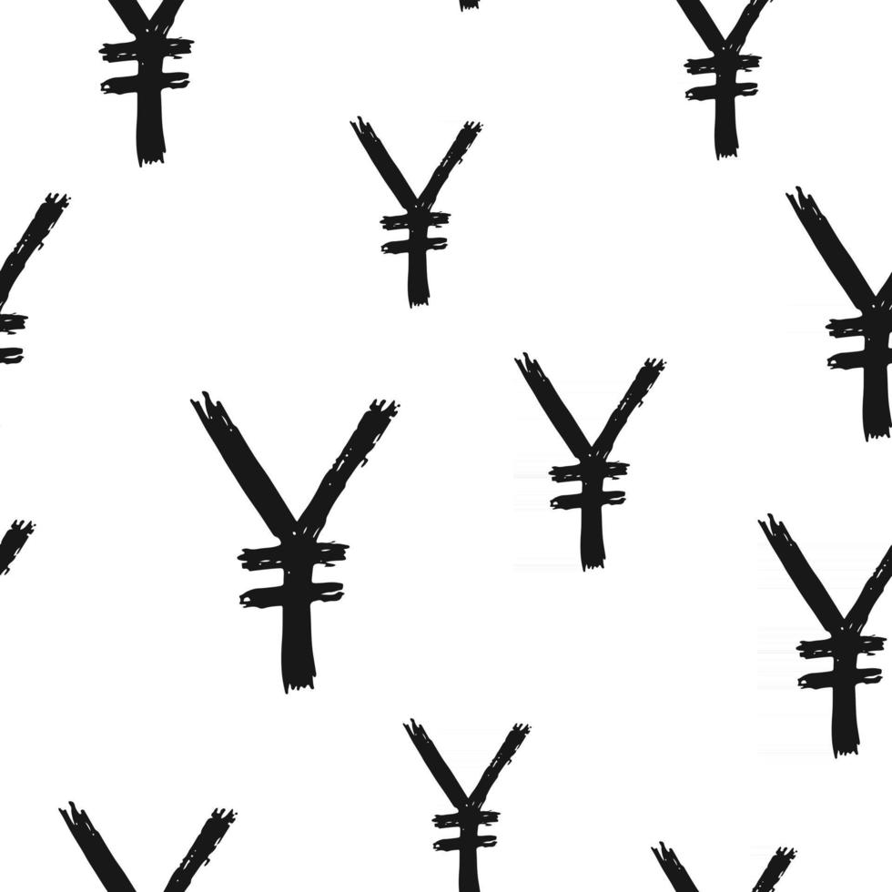 yen tecken ikon borste bokstäver sömlösa mönster, grunge kalligrafiska symboler bakgrund, vektorillustration vektor