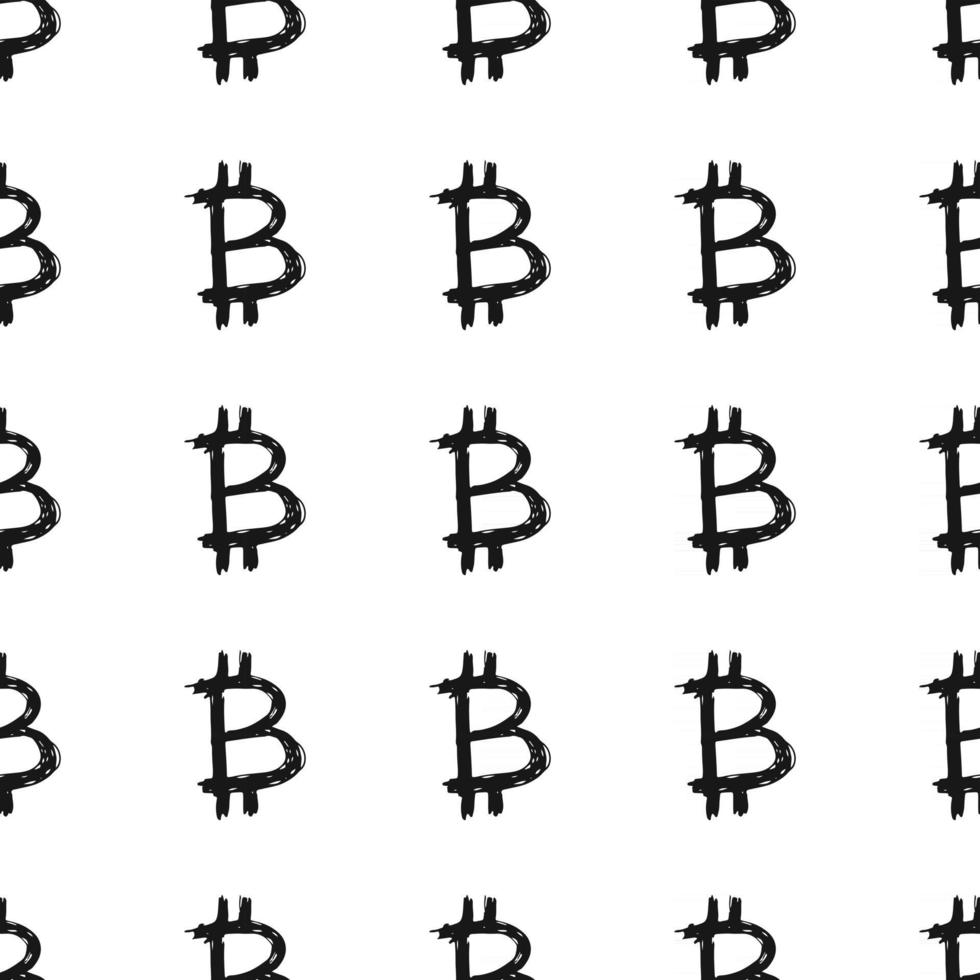 bitcoin tecken ikon borste bokstäver sömlösa mönster, grunge kalligrafiska symboler bakgrund, vektorillustration vektor