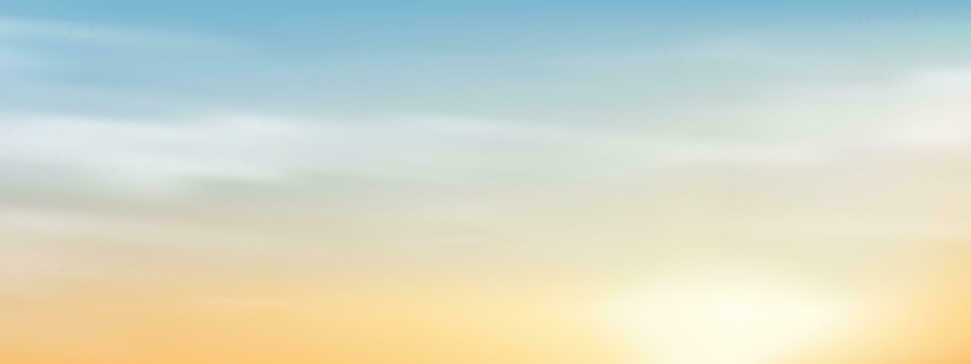 Himmel Blau mit Wolke, Horizont Sonnenuntergang Himmel im Licht Blau Gelb Farbe, Vektor Panorama schön Natur im Abend Sommer- durch das Strand, Banner Hintergrund zum Welt Umgebung Tag, speichern das Erde, Erde Tag