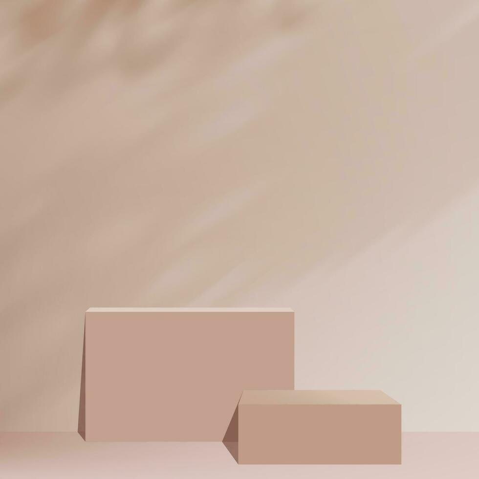3d beige studio bakgrund podium visa med skugga löv på cement vägg rum med betong golv, koncept för kosmetisk produkt presentation, försäljning, online affär i höst säsong vektor