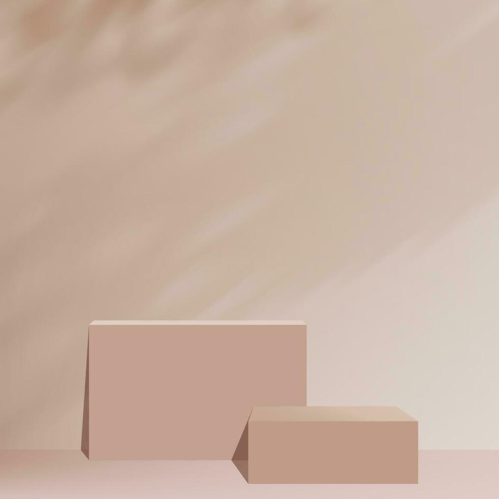 3d Beige Studio Hintergrund Podium Anzeige mit Schatten Blätter auf Zement Mauer Zimmer mit Beton Etage, Konzept zum kosmetisch Produkt Präsentation, Verkauf, online Geschäft im Herbst Herbst Jahreszeit vektor