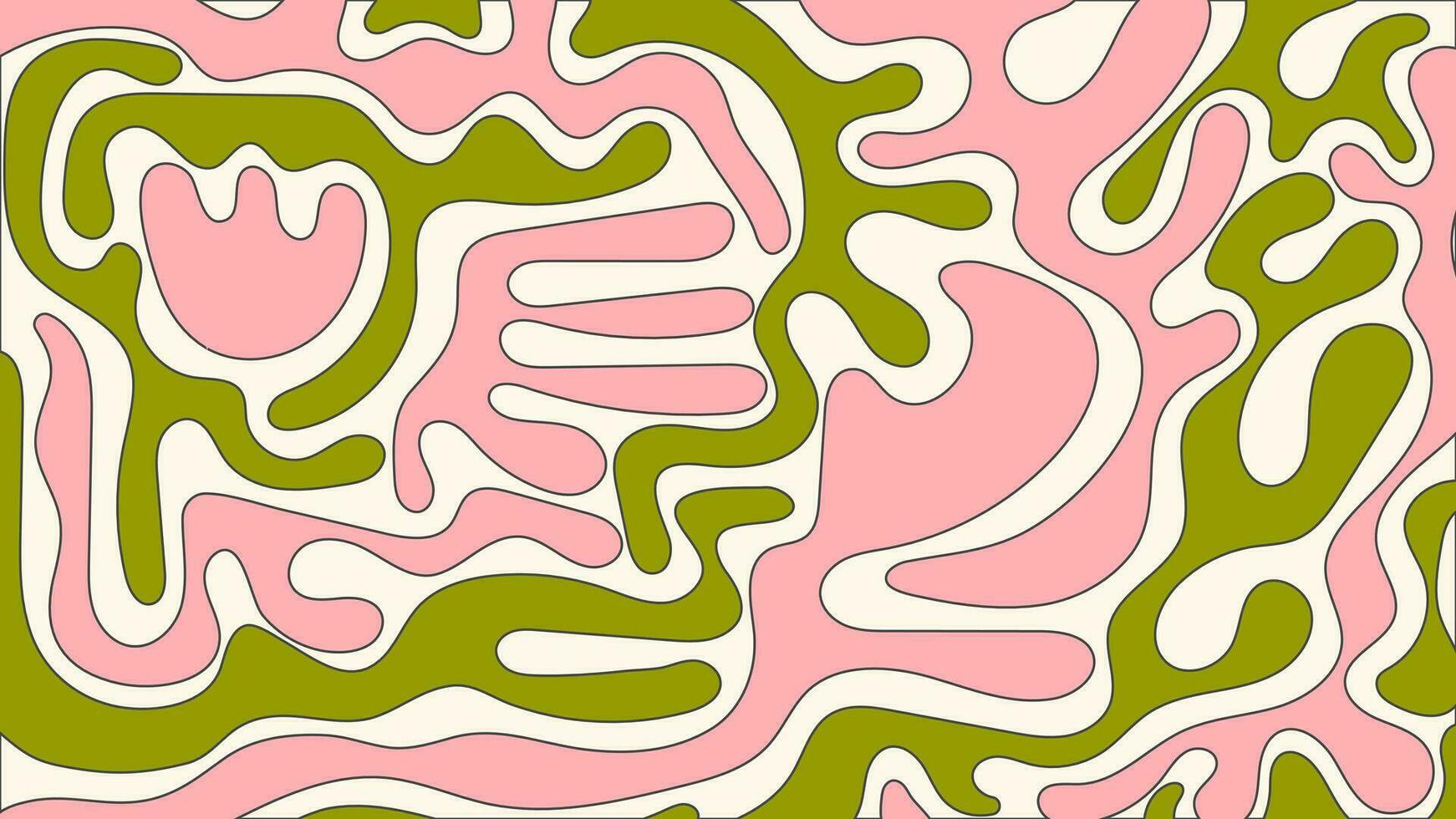 häftig flytande blommig bakgrund. abstrakt retro mönster i hippie stil. grön och rosa vektor former och siffror. skraj årgång estetisk tapet