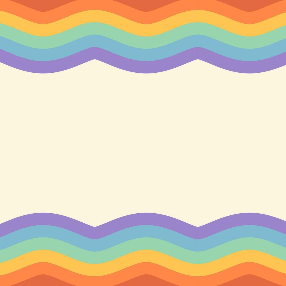 Regenbogen wellig Vektor Rahmen auf Beige Hintergrund mit Kopieren Raum. retro groovig Platz Design zum Sozial Medien Post, Anzeige, Förderung, Verkauf, Rabatt Banner