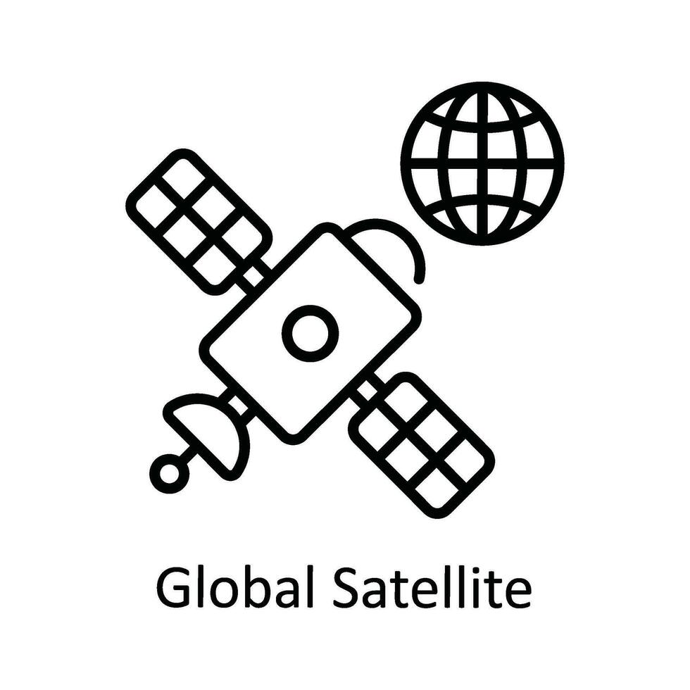 global satellit vektor översikt ikon design illustration. Karta och navigering symbol på vit bakgrund eps 10 fil