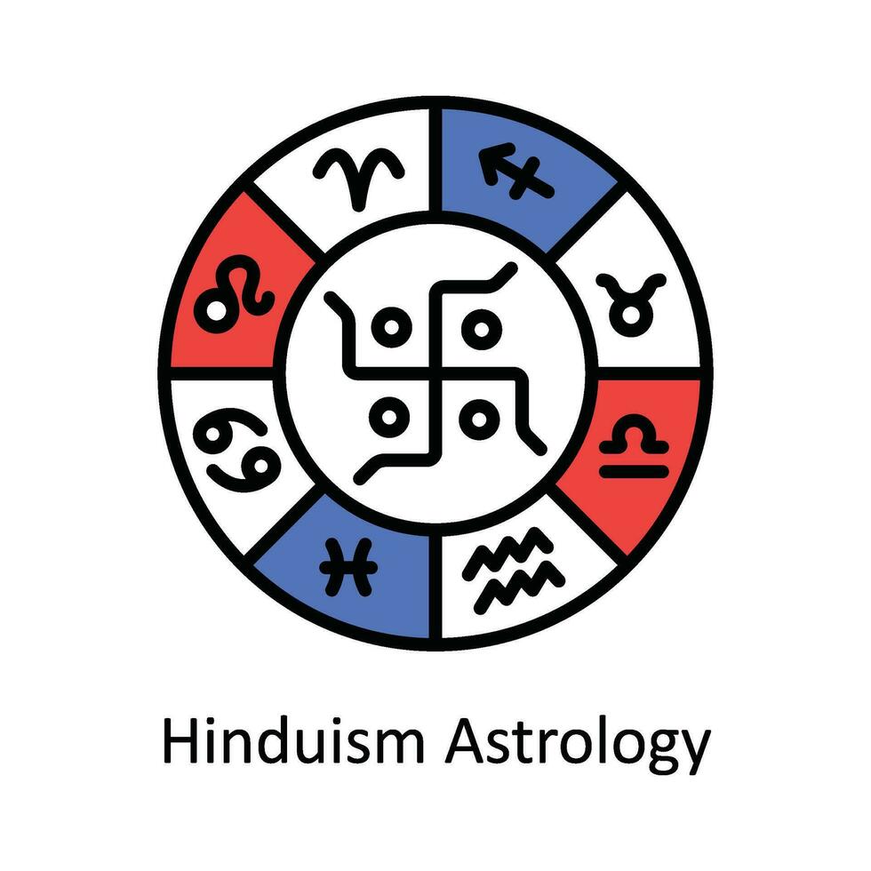 hinduism astrologi vektor fylla översikt ikon design illustration. astrologi och zodiaken tecken symbol på vit bakgrund eps 10 fil