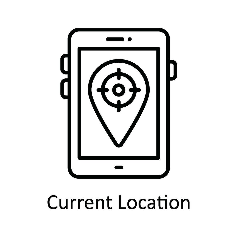 nuvarande plats vektor översikt ikon design illustration. Karta och navigering symbol på vit bakgrund eps 10 fil