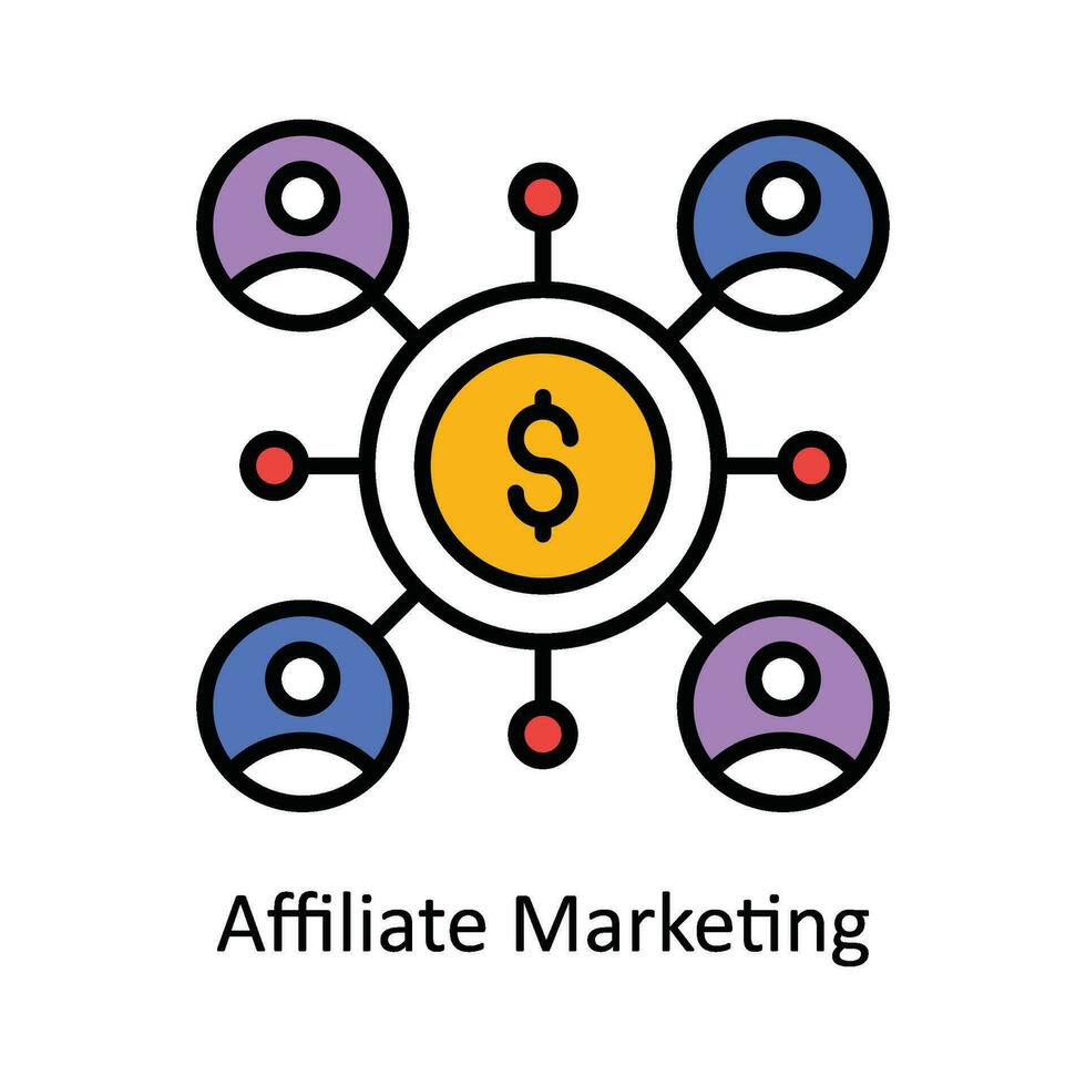 Affiliate Marketing Vektor füllen Gliederung Symbol Design Illustration. Digital Marketing Symbol auf Weiß Hintergrund eps 10 Datei