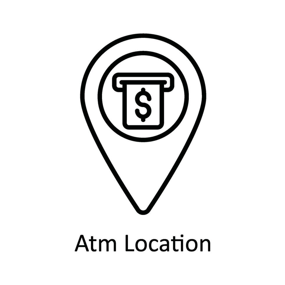 Bankomat plats vektor översikt ikon design illustration. Karta och navigering symbol på vit bakgrund eps 10 fil