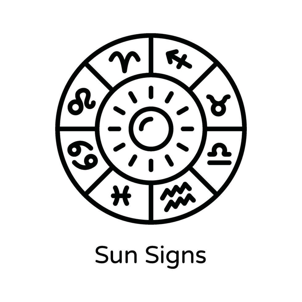 Sonne Zeichen Vektor Gliederung Symbol Design Illustration. Astrologie und Tierkreis Zeichen Symbol auf Weiß Hintergrund eps 10 Datei