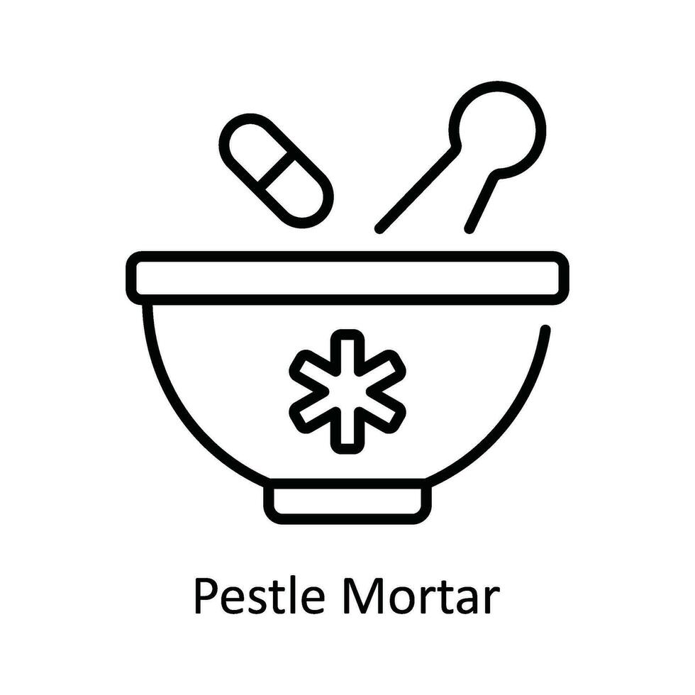 mortelstöt murbruk vektor översikt ikon design illustration. apotek symbol på vit bakgrund eps 10 fil
