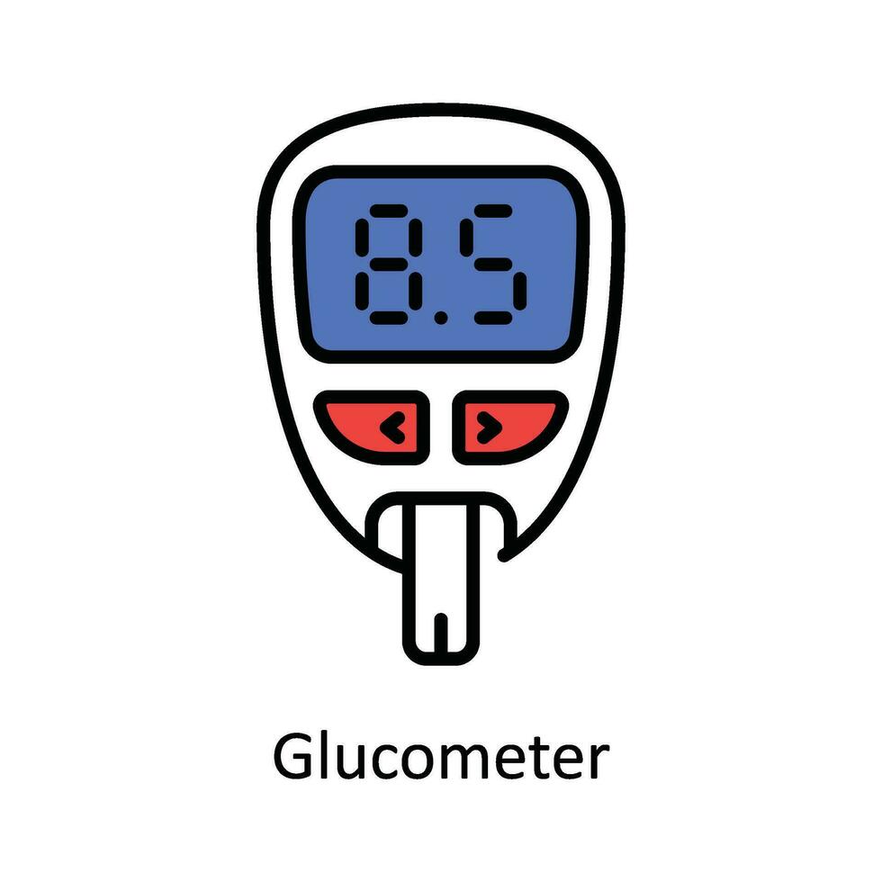 Glukometer Vektor füllen Gliederung Symbol Design Illustration. Apotheke Symbol auf Weiß Hintergrund eps 10 Datei