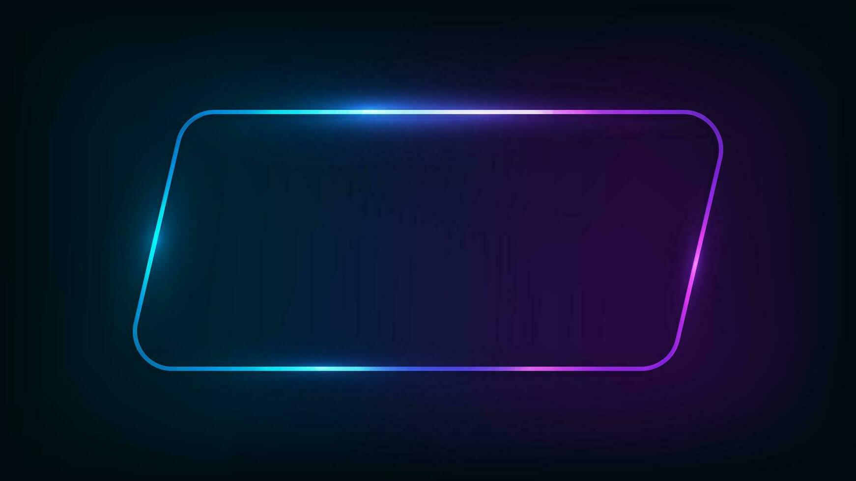 neon rundad parallellogramram med lysande effekter på mörk bakgrund. tom glödande techno bakgrund. vektor illustration.