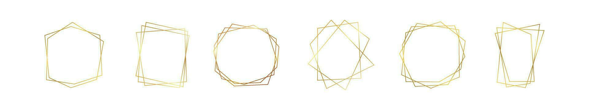 uppsättning av sex guld geometrisk polygonal ramar med lysande effekter isolerat på vit bakgrund. tömma lysande konst deco bakgrund. vektor illustration.