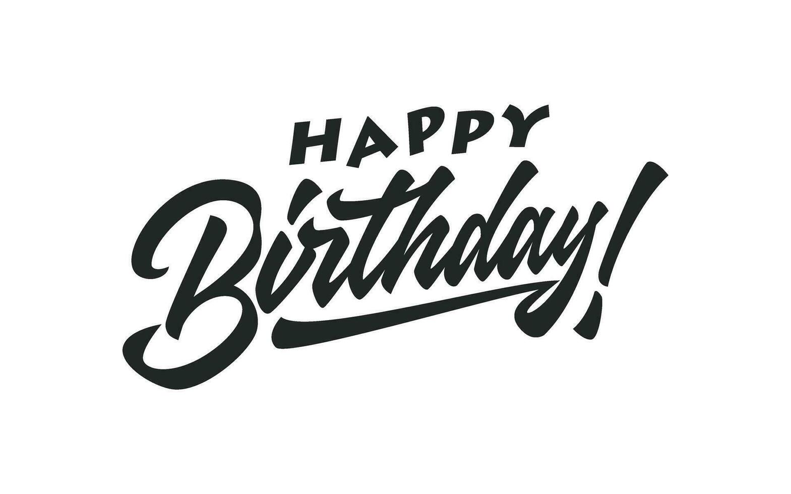 handskriven modern borsta text av Lycklig födelsedag på vit bakgrund. typografi design. hälsningar kort. vektor