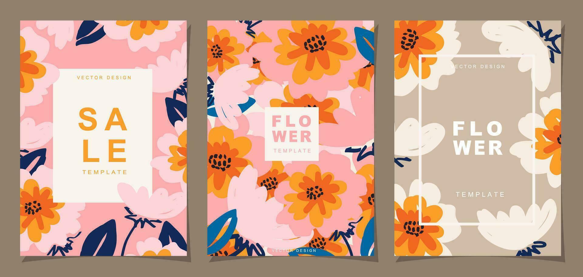 blomma mall uppsättning för affisch, kort, omslag, märka, baner i modern minimalistisk stil och enkel sommar design mallar med blom och växter. vektor