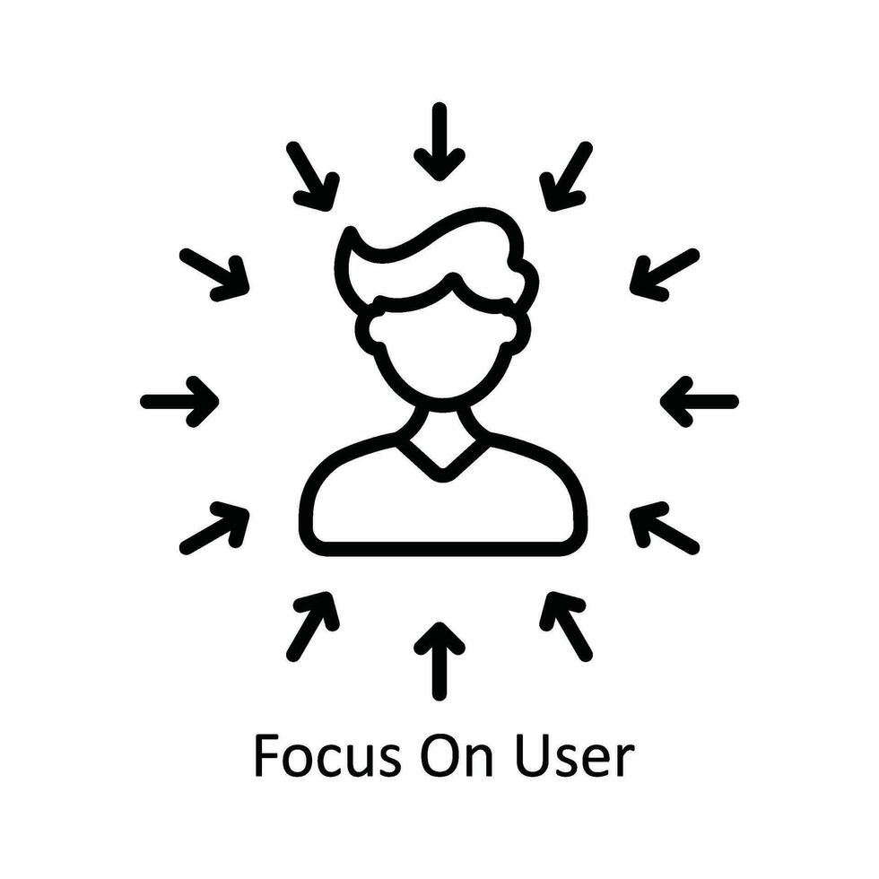 fokus på användare vektor översikt ikon design illustration. produkt förvaltning symbol på vit bakgrund eps 10 fil