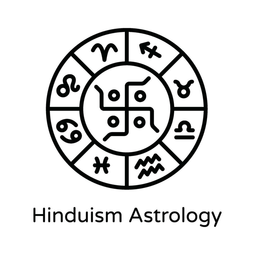 hinduism astrologi vektor översikt ikon design illustration. astrologi och zodiaken tecken symbol på vit bakgrund eps 10 fil