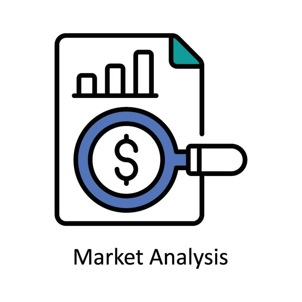 Markt Analyse Vektor füllen Gliederung Symbol Design Illustration. Digital Marketing Symbol auf Weiß Hintergrund eps 10 Datei