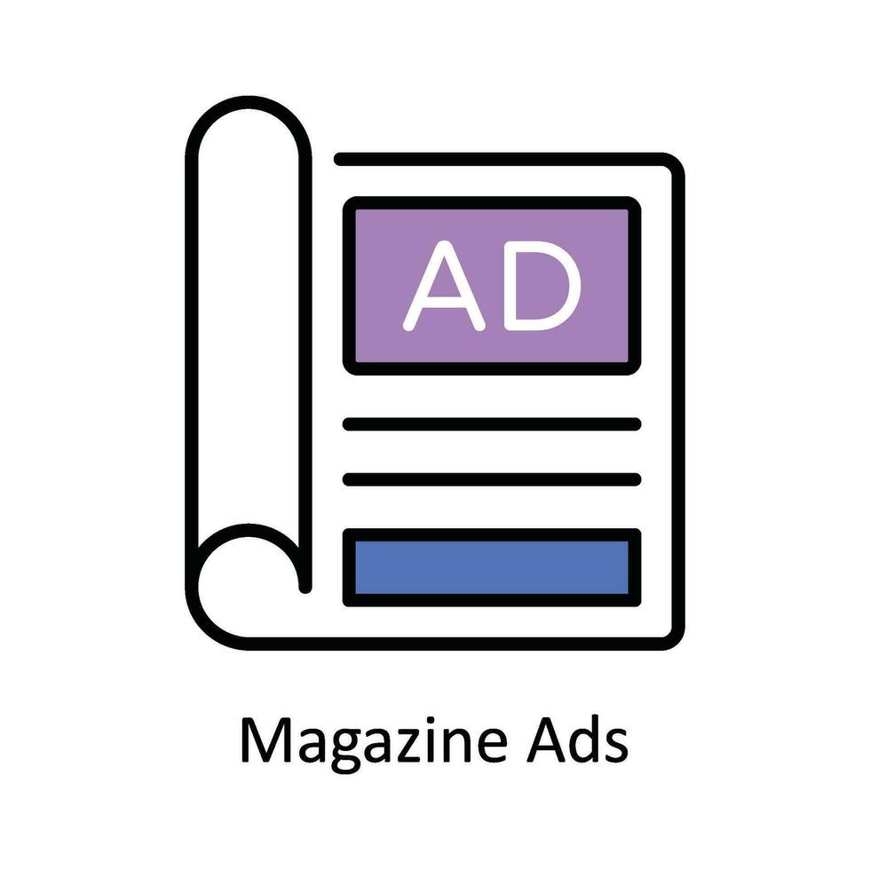 tidskrift annonser vektor fylla översikt ikon design illustration. digital marknadsföring symbol på vit bakgrund eps 10 fil