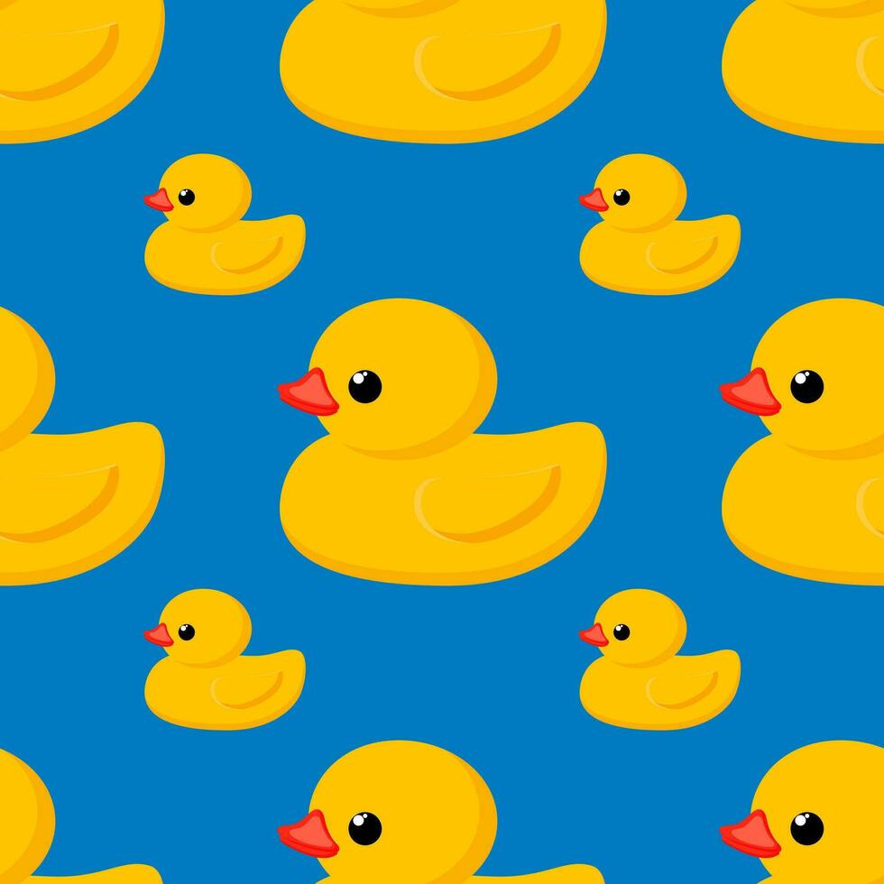 nahtlos süß Muster. Gelb Gummi Ente auf ein Blau Hintergrund. Mode Textilien und dekorativ Stoffe. Vektor. vektor