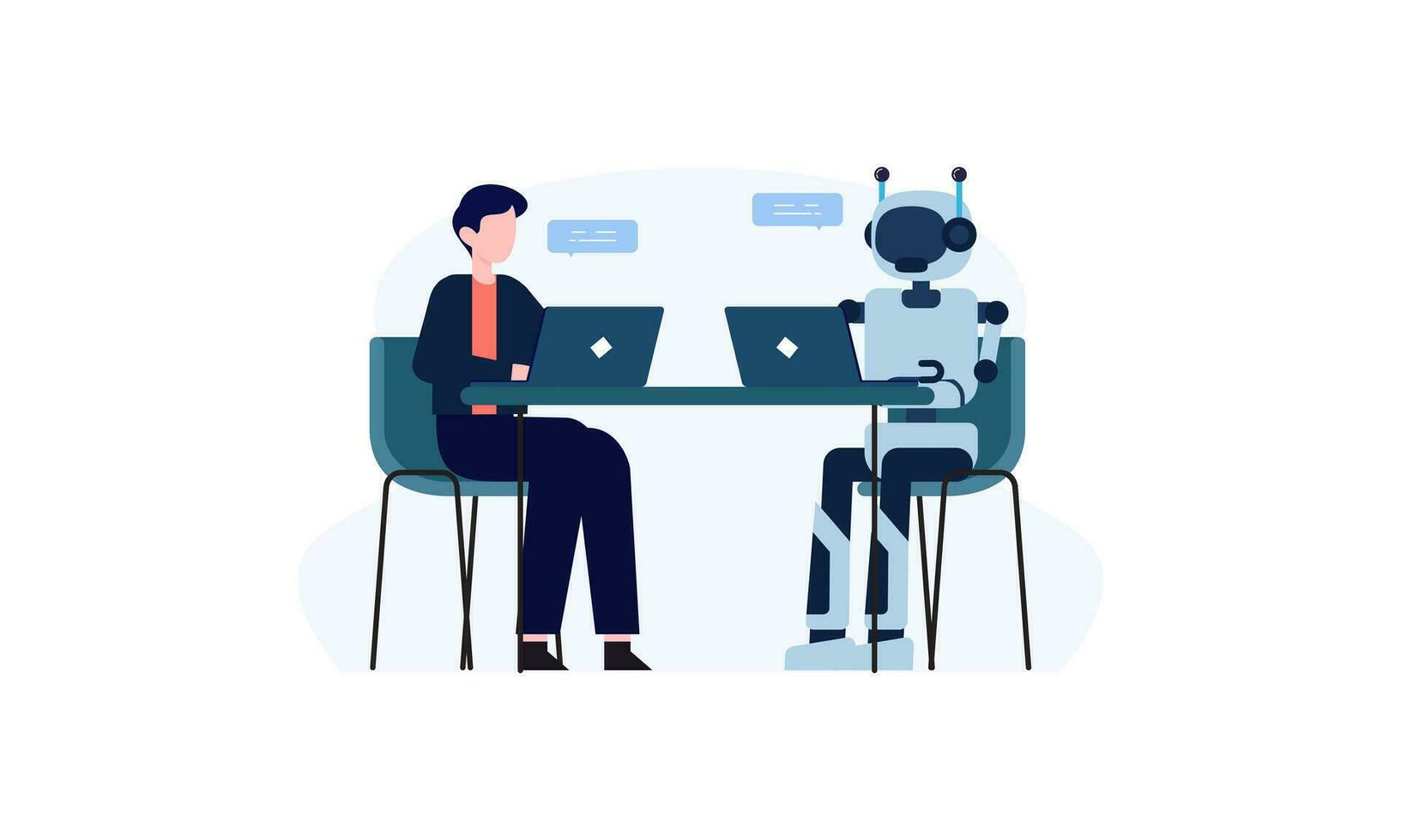 generativ ai robot arbete i kontor med människor illustration vektor