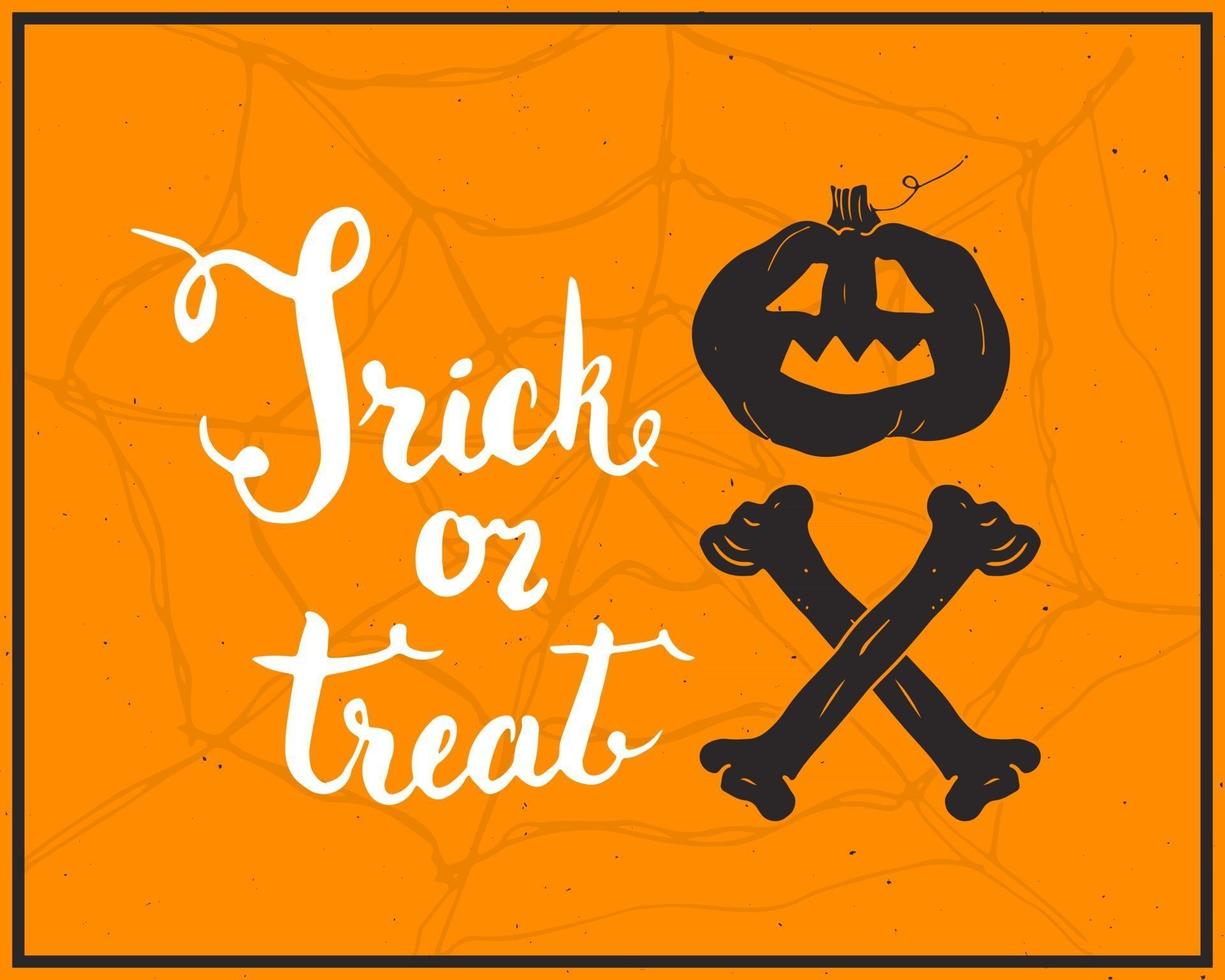 halloween gratulationskort. bokstäver kalligrafi tecken och handritade element, festinbjudan eller semester banner design vektorillustration vektor