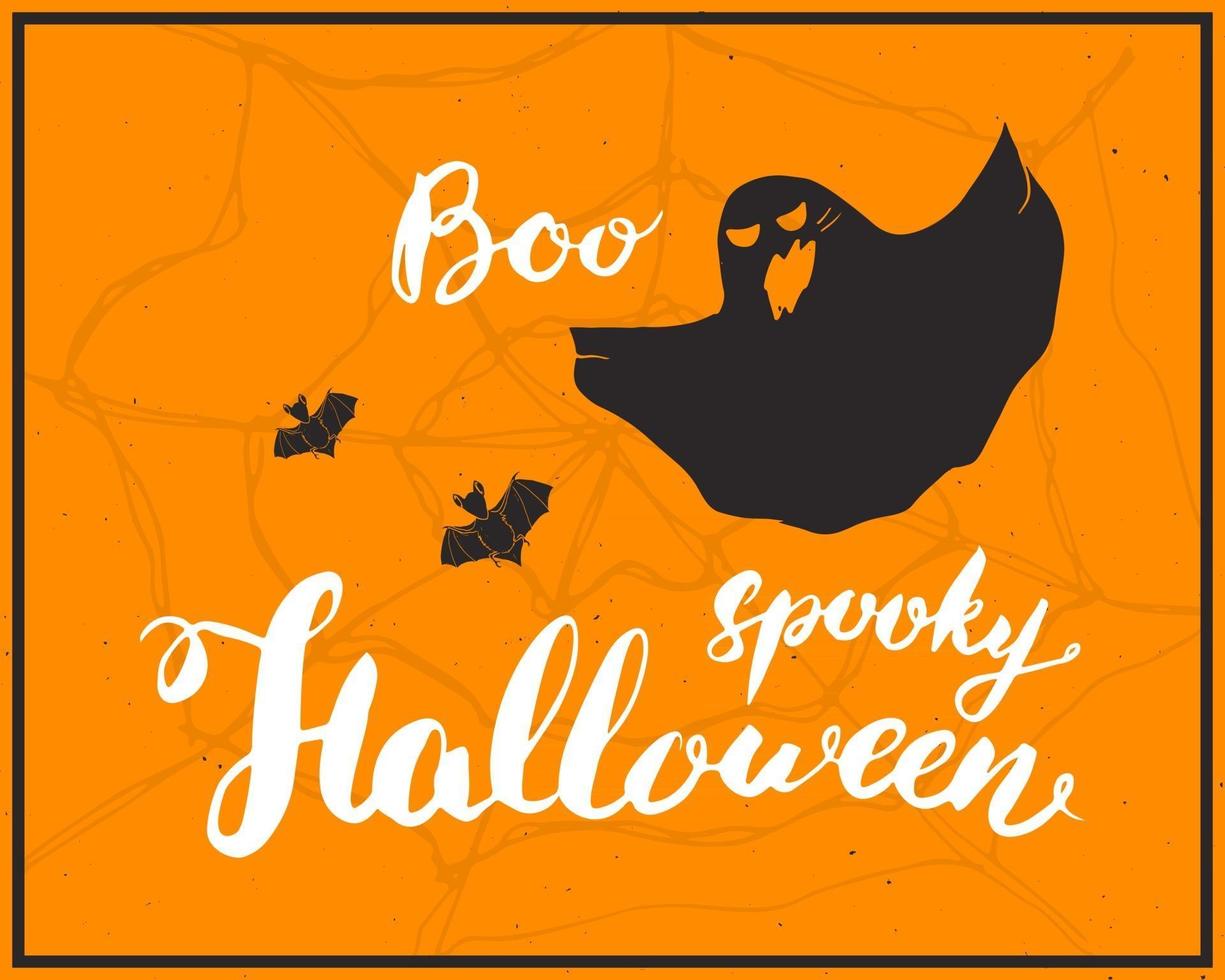 halloween gratulationskort. bokstäver kalligrafi tecken och handritade element, festinbjudan eller semester banner design vektorillustration vektor