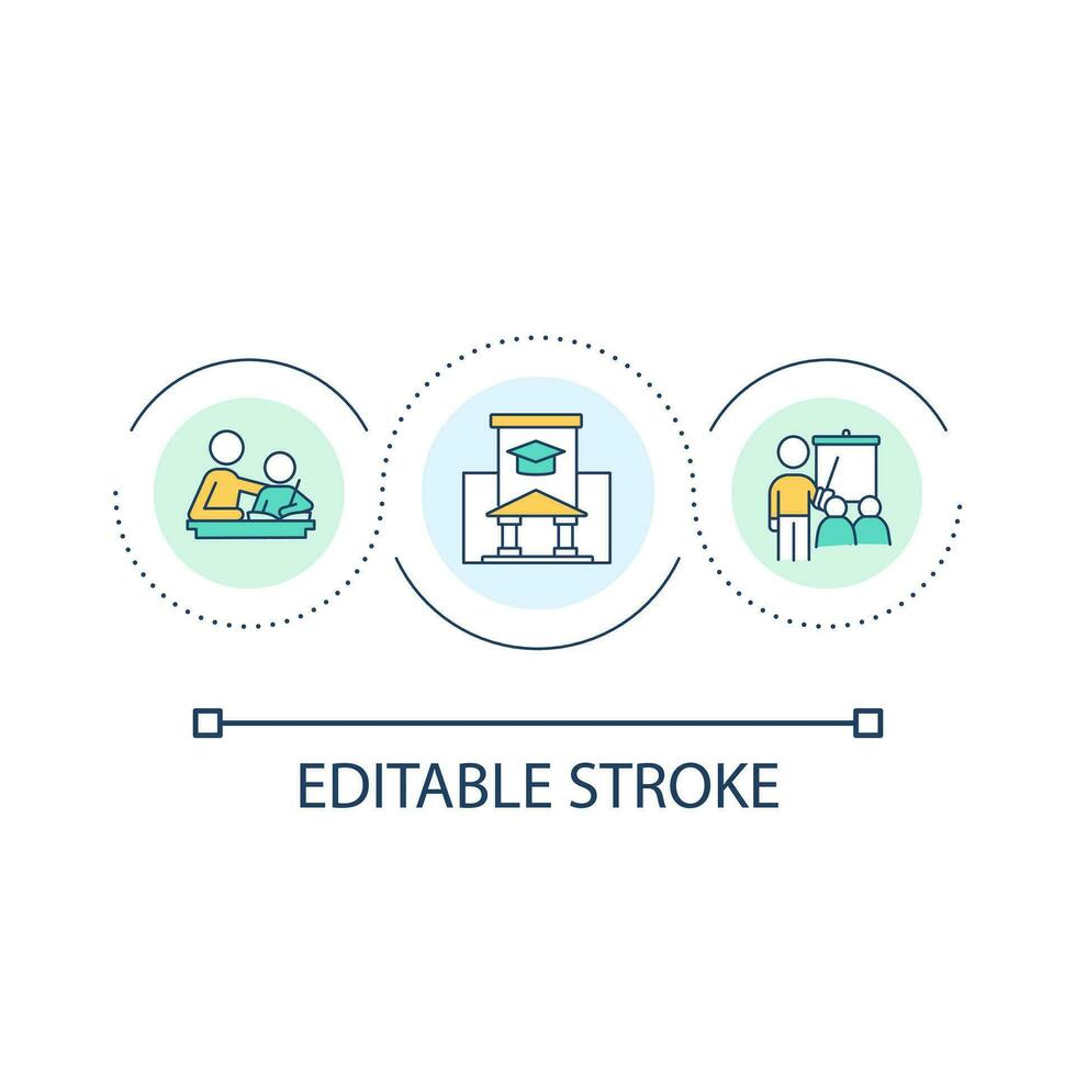 lehrreich Institutionen Arbeit Schleife Konzept Symbol. Zugriff zu Wissen zum alle. studieren abstrakt Idee dünn Linie Illustration. isoliert Gliederung Zeichnung. editierbar Schlaganfall vektor