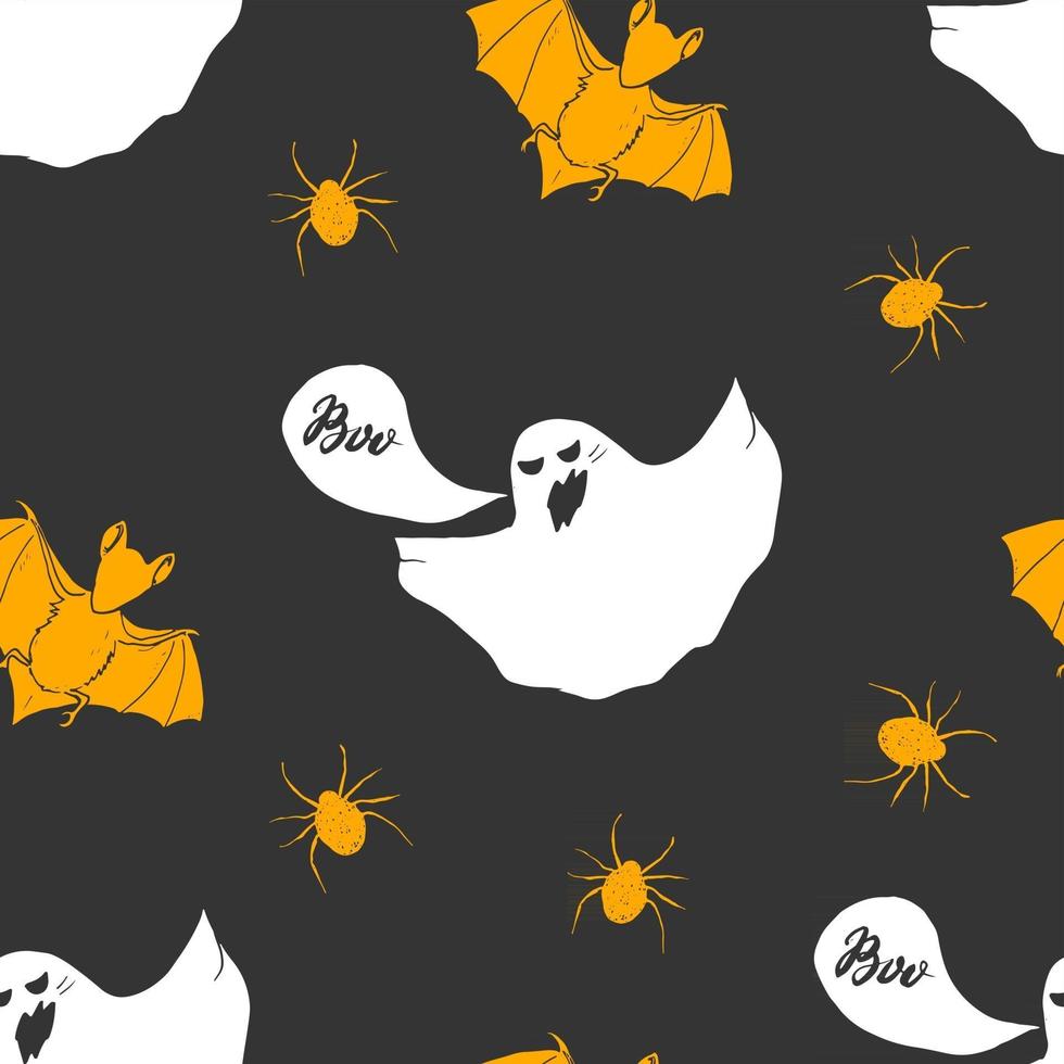 halloween sömlösa mönster. handritad skissad bakgrund, festinbjudan eller semester banner design vektorillustration vektor