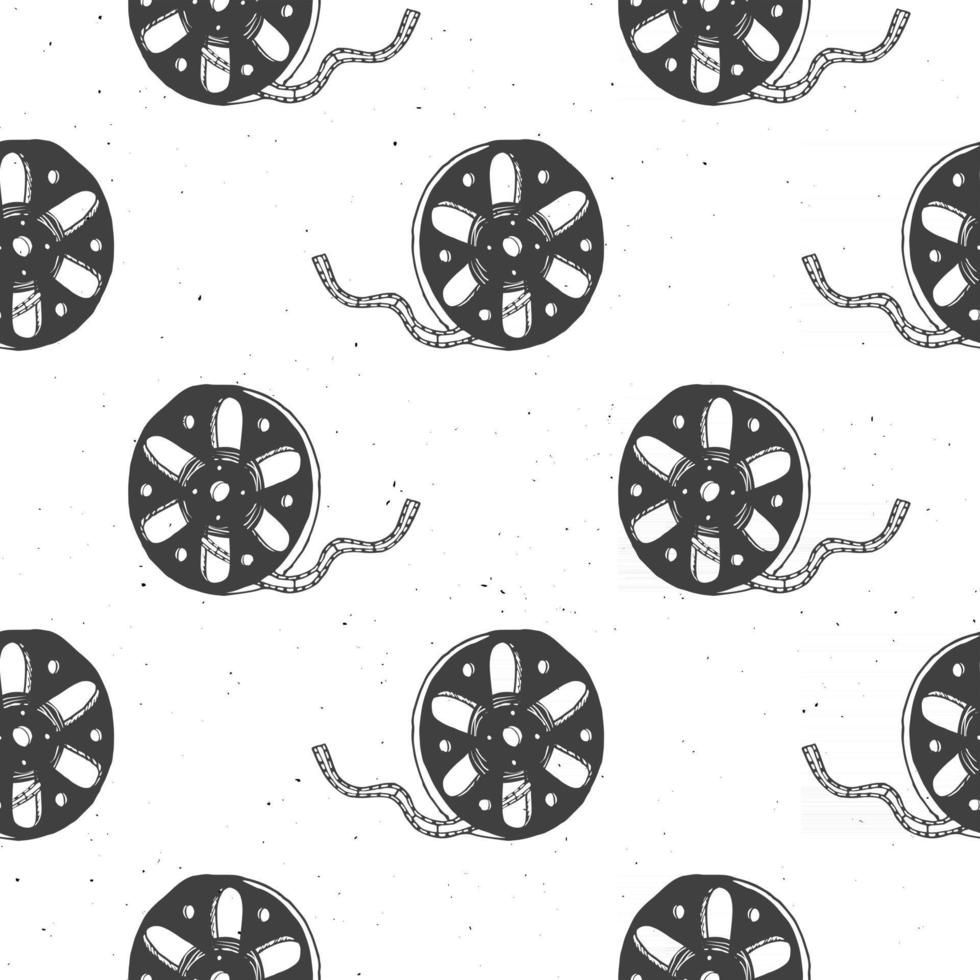 biotejp och filmrulle vintage seamless mönster, handritad skiss, retro film och filmindustri, vektorillustration vektor