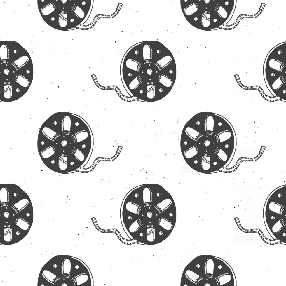 Nahtloses Muster der Filmband- und Filmrolle Vintage, handgezeichnete Skizze, Retro-Film- und Filmindustrie, Vektorillustration vektor