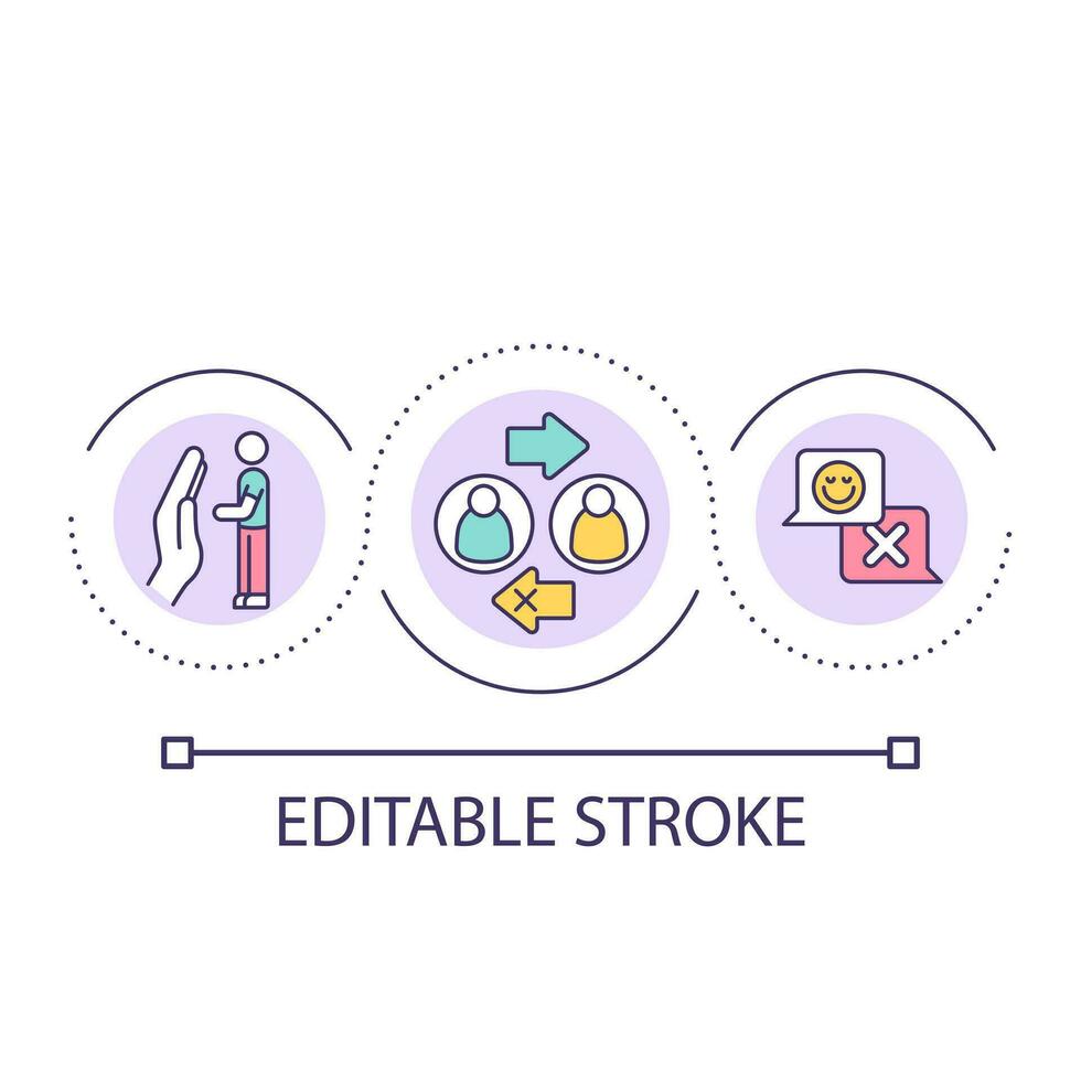 Kommunikation Probleme Schleife Konzept Symbol. zwischenmenschlich Beziehung Ausgabe. ignorieren abstrakt Idee dünn Linie Illustration. isoliert Gliederung Zeichnung. editierbar Schlaganfall vektor