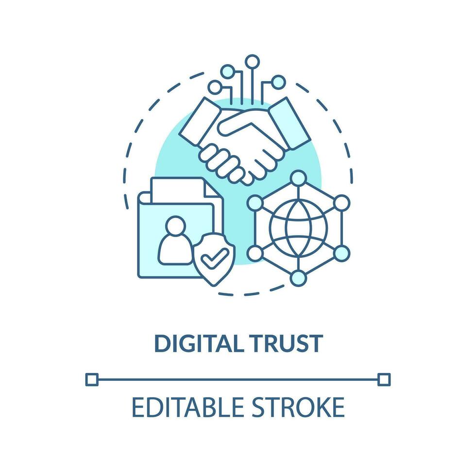 digital förtroende turkos begrepp ikon. data säkerhet. information teknologi trend abstrakt aning tunn linje illustration. isolerat översikt teckning. redigerbar stroke vektor