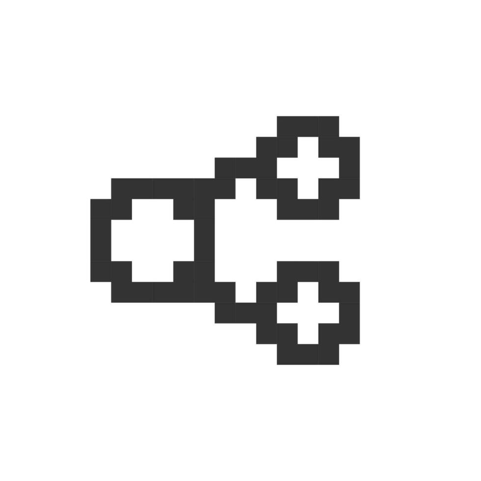 Teilen pixelig ui Symbol. Taste zum Sozial Netzwerk. Verbreitung Punkt im zwei Richtungen. editierbar 8 Bit Grafik Element. Gliederung isoliert Vektor Benutzer Schnittstelle Bild zum Netz, Handy, Mobiltelefon App. retro Stil