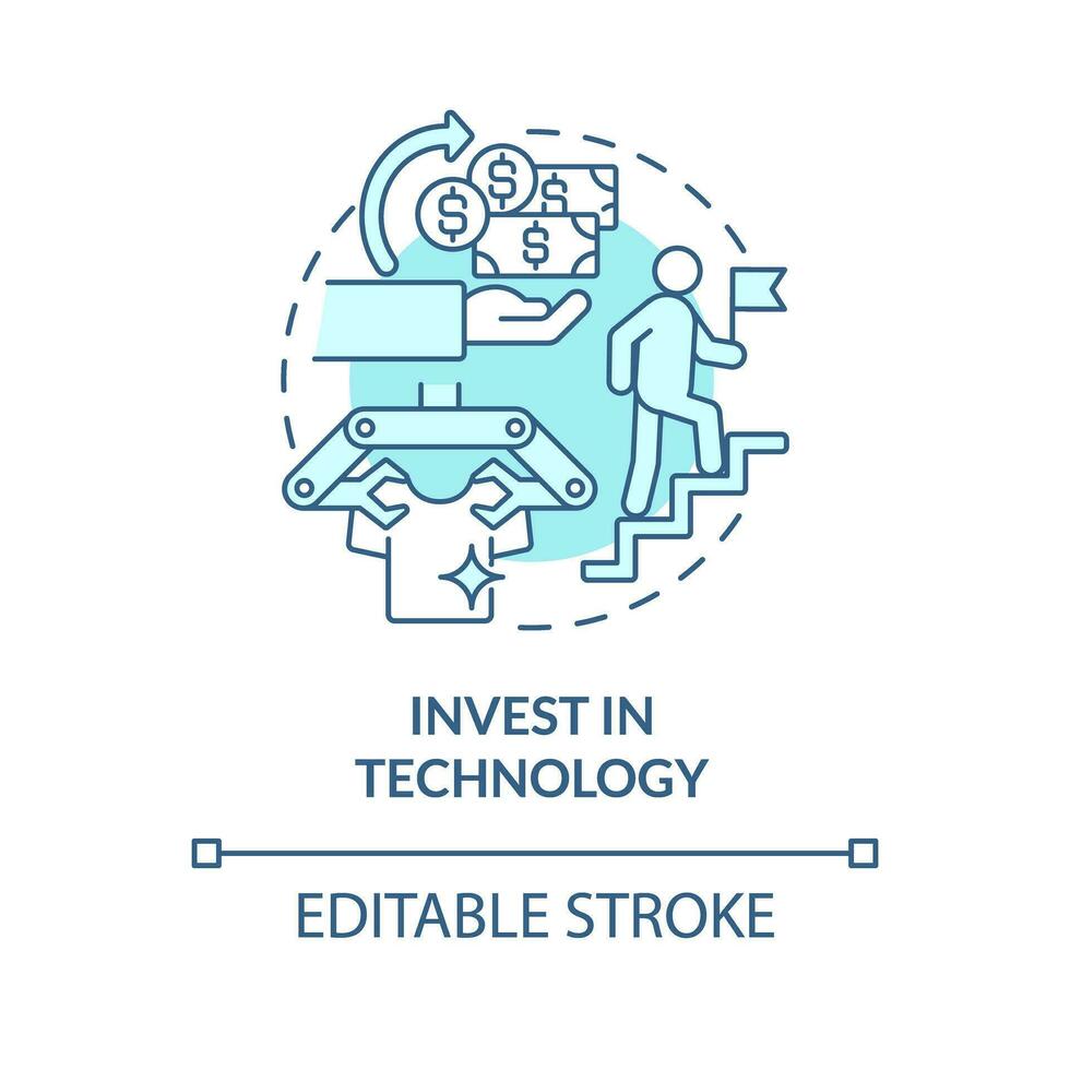 investieren im Technologie Türkis Konzept Symbol. Verkauf Trend. automatisiert Verfahren. kontaktlos Zahlung. Geschäft Innovation abstrakt Idee dünn Linie Illustration. isoliert Gliederung Zeichnung. editierbar Schlaganfall vektor