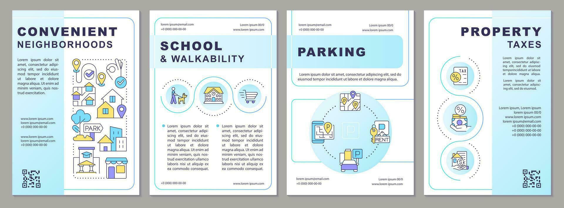 Beste Gegend Broschüre Vorlage. Eigentum Steuern und Parken. Flugblatt Design mit linear Symbole. editierbar 4 Vektor Layouts zum Präsentation, jährlich Berichte