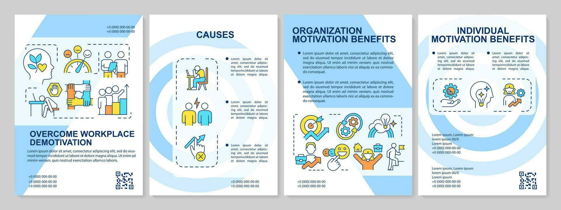 überwinden Angestellte Demotivation Blau Broschüre Vorlage. Engagement. Flugblatt Design mit linear Symbole. editierbar 4 Vektor Layouts zum Präsentation, jährlich Berichte