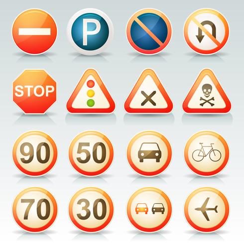 Verkehrsschilder Glossy Icons Set vektor