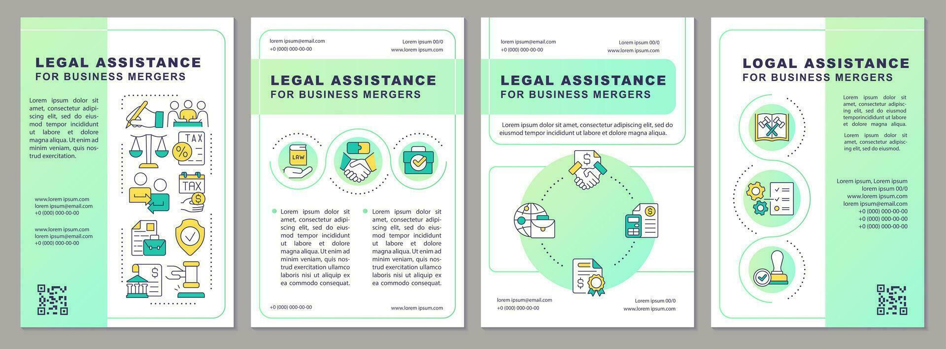 advokat roll i företag förvärv grön lutning broschyr mall. folder design med linjär ikoner. 4 vektor layouter för presentation, årlig rapporter