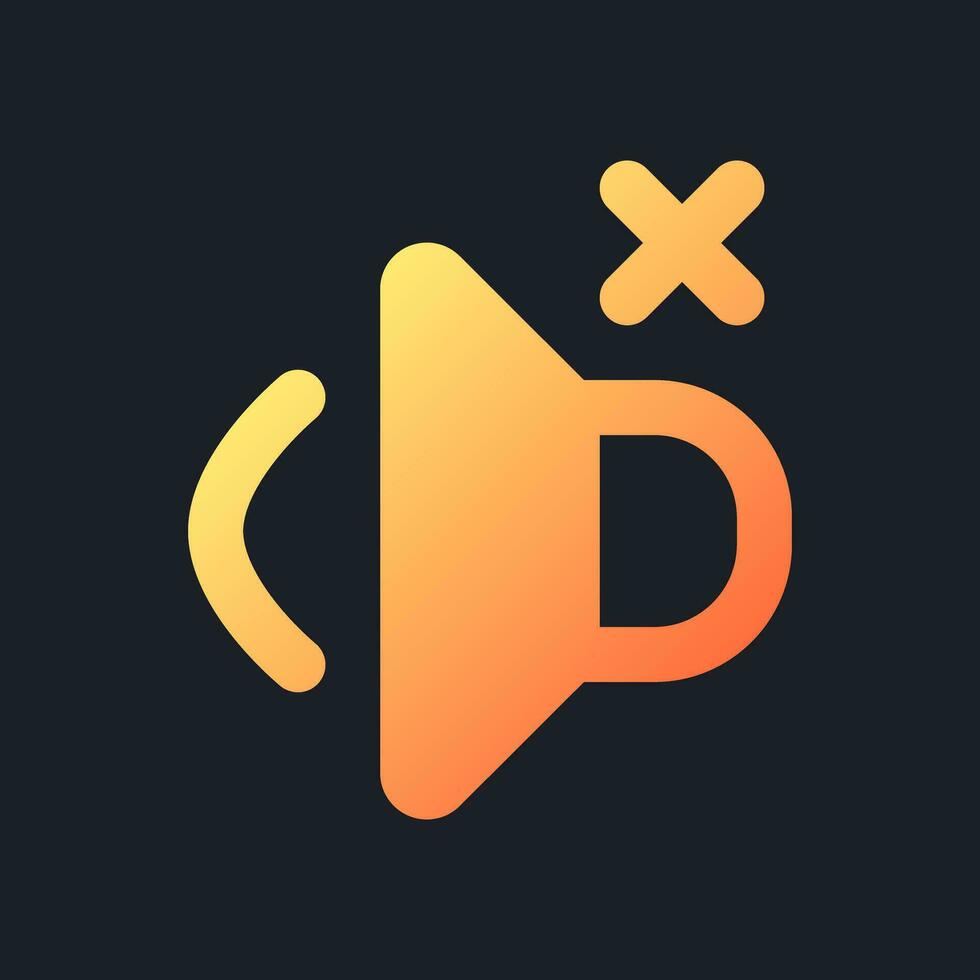 Volumen aus Orange solide Gradient ui Symbol zum dunkel Thema. stumm Audio- im Video. entfernen Klang. gefüllt Pixel perfekt Symbol auf schwarz Raum. modern Glyphe Piktogramm zum Netz. isoliert Vektor Bild