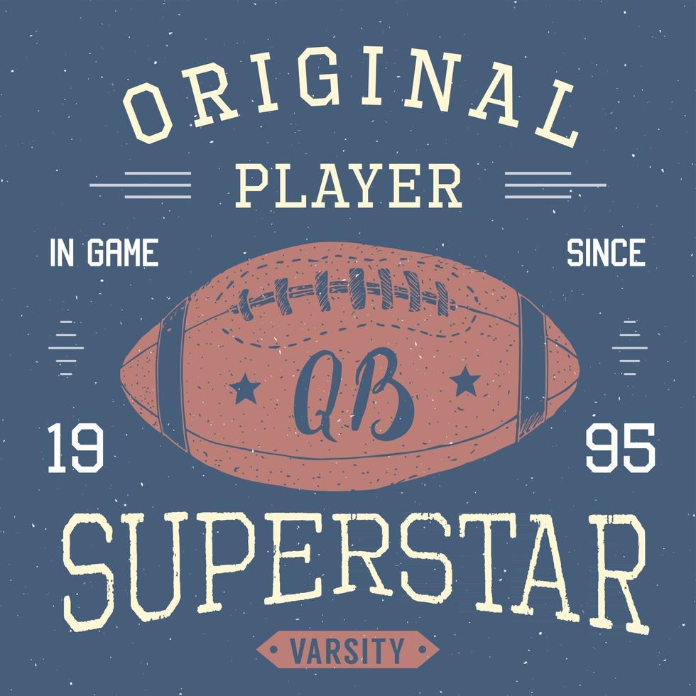 t-shirt design, fotboll quarterback superstar typografi grafik, vektorillustration vektor