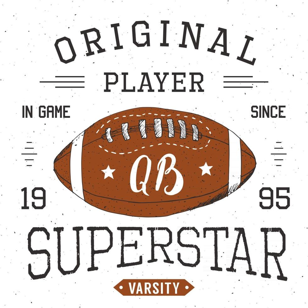 t-shirt design, fotboll quarterback superstar typografi grafik, vektorillustration vektor