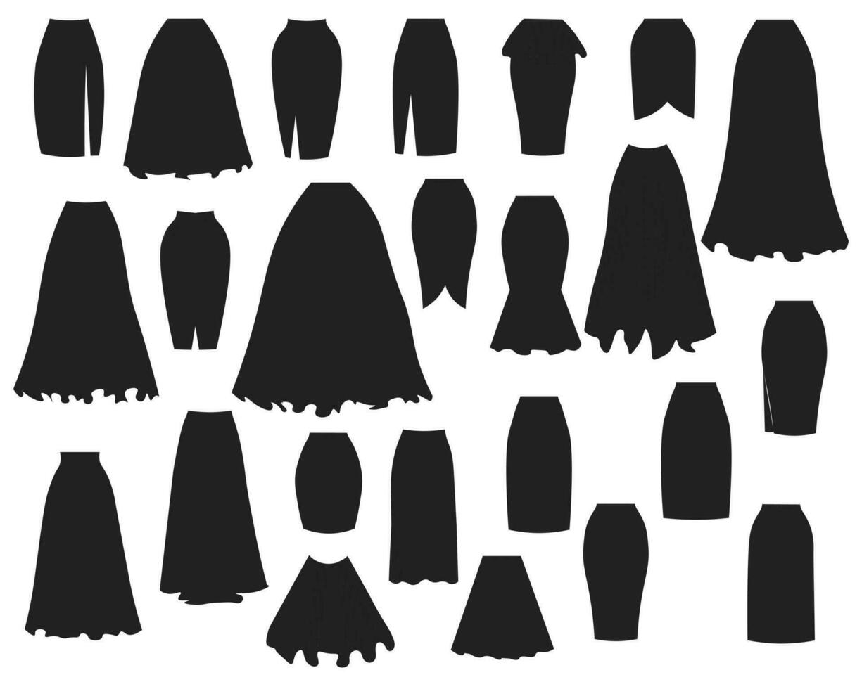 uppsättning av annorlunda typer av kjolar för kvinna vektor