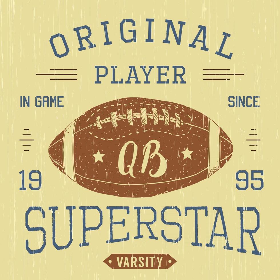 t-shirt design, fotboll quarterback superstar typografi grafik, vektorillustration vektor