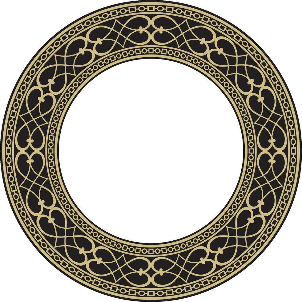 vektor guld och svart runda klassisk renässans prydnad. cirkel, ringa europeisk gräns, väckelse stil ram