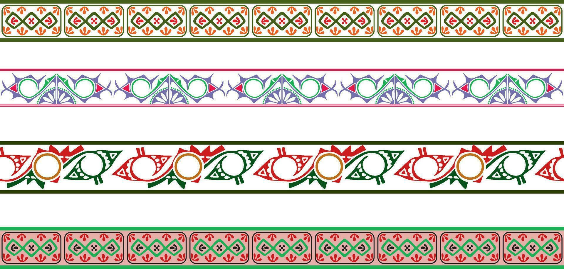 Vektor farbig einstellen von nahtlos Ornamente von einheimisch Amerikaner, Azteken. Grenzen von das Stämme von Süd und zentral Amerika