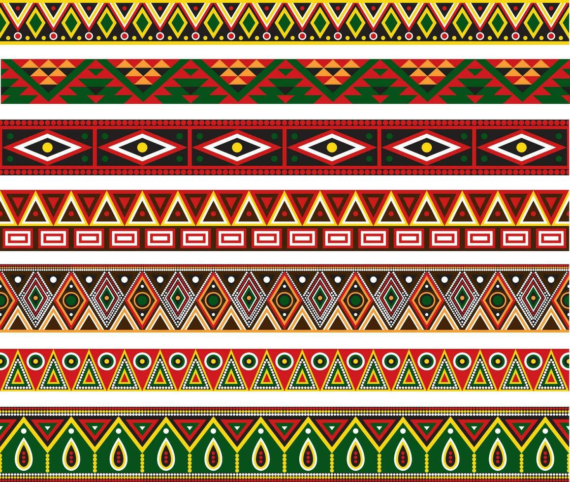 Vektor einstellen von nahtlos indisch Muster. National nahtlos Ornamente, Grenzen, Rahmen. farbig Dekorationen von das Völker von Süd Amerika, Maya, Inka, Azteken