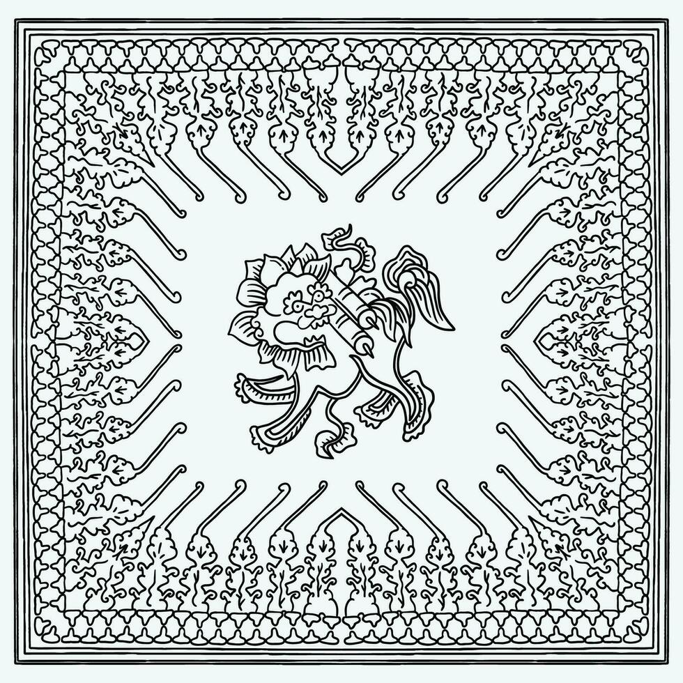 Jahrgang javanisch Batik Stil mit mythologisch Löwe Illustration vektor