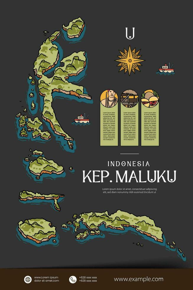 Maluku Indonesien Karten Illustration. Indonesien Insel Design Layout vektor